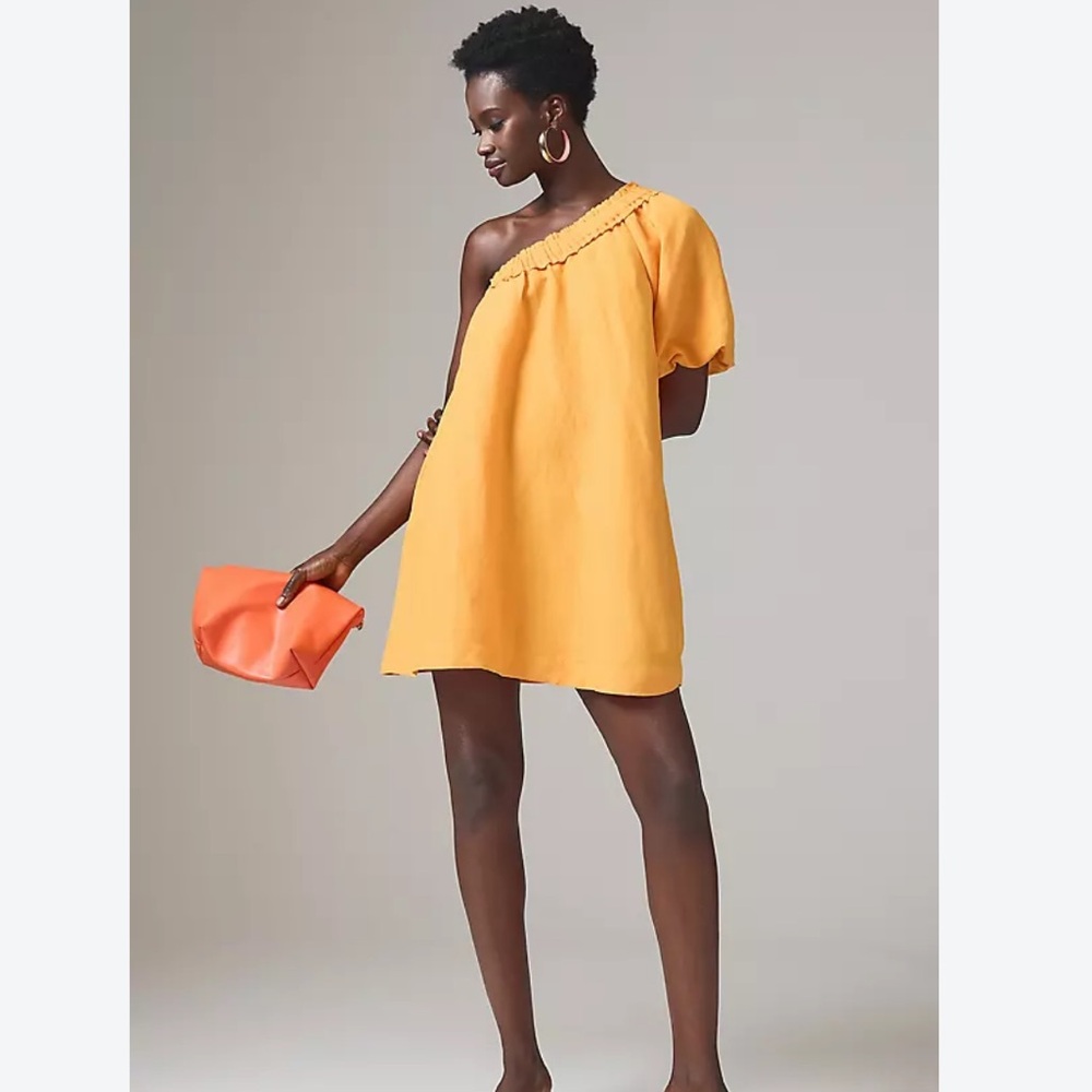 NWT Anthropologie Yellow One-Shoulder Puff Sleeve Mini Dress Small